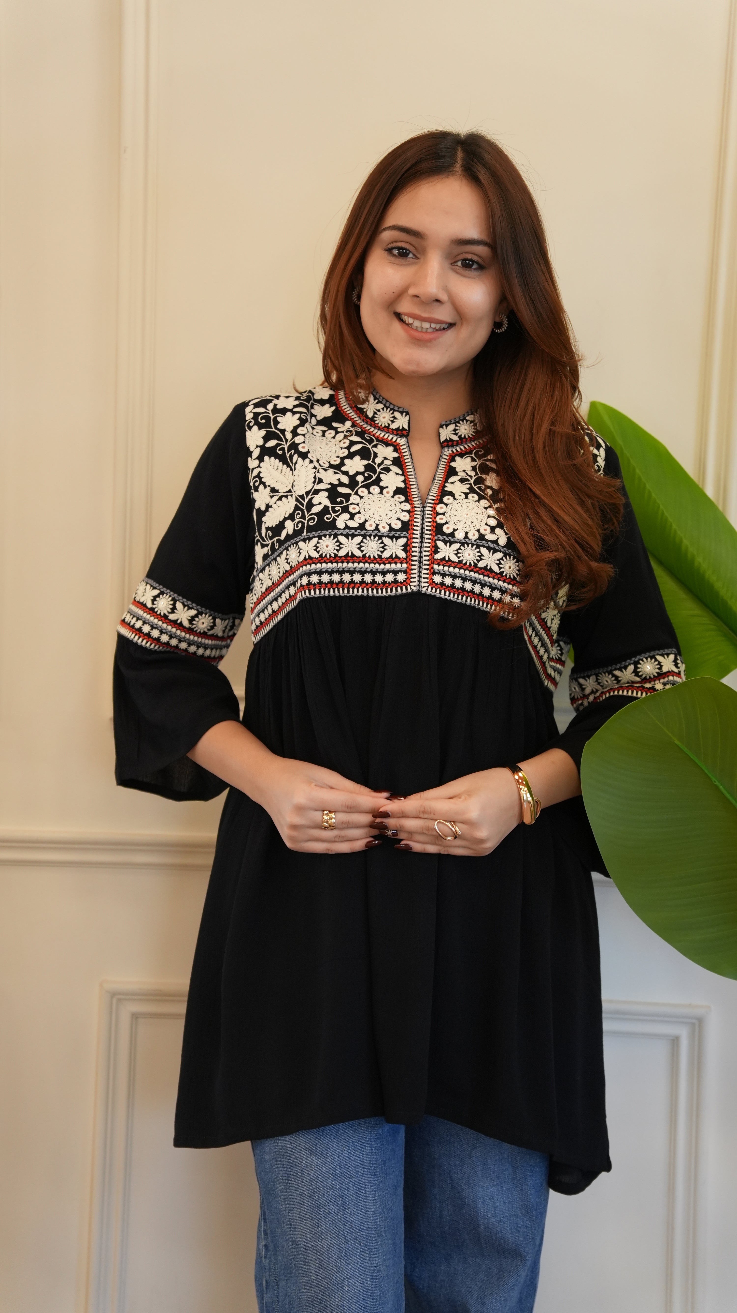 Tara Cotton Embroidered Casual Short Top - The Jaipur Studio