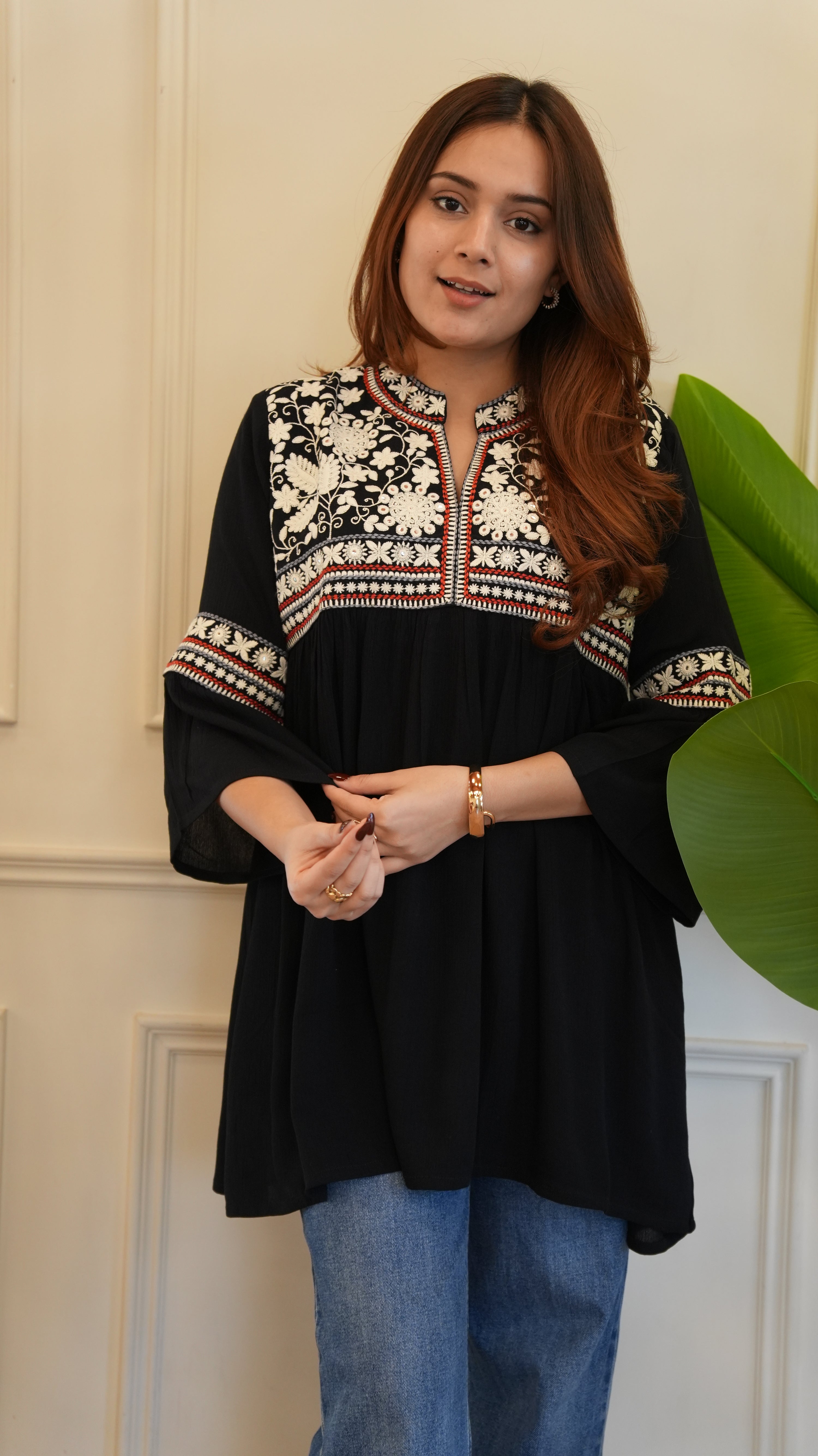 Tara Cotton Embroidered Casual Short Top - The Jaipur Studio