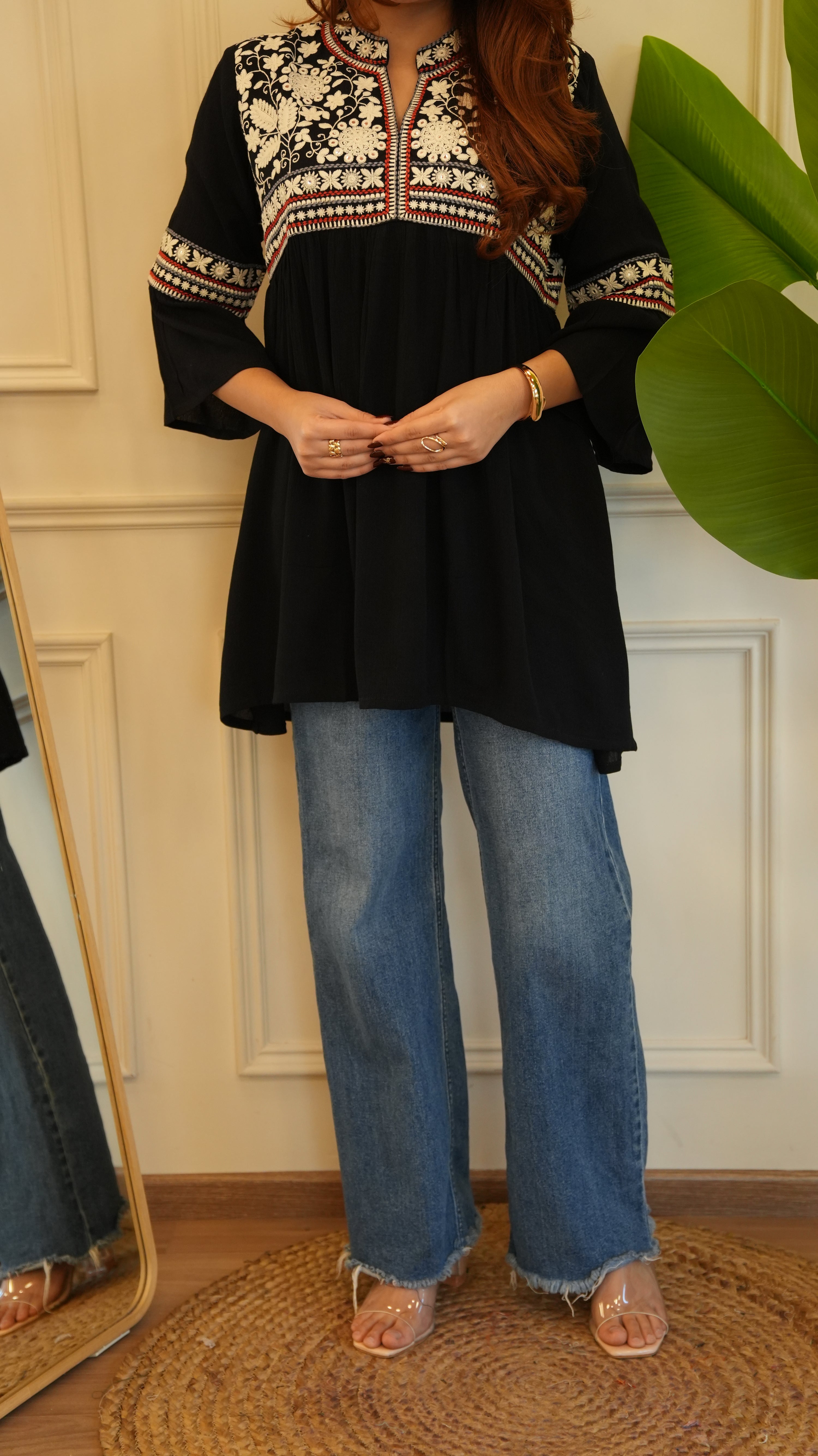Tara Cotton Embroidered Casual Short Top - The Jaipur Studio