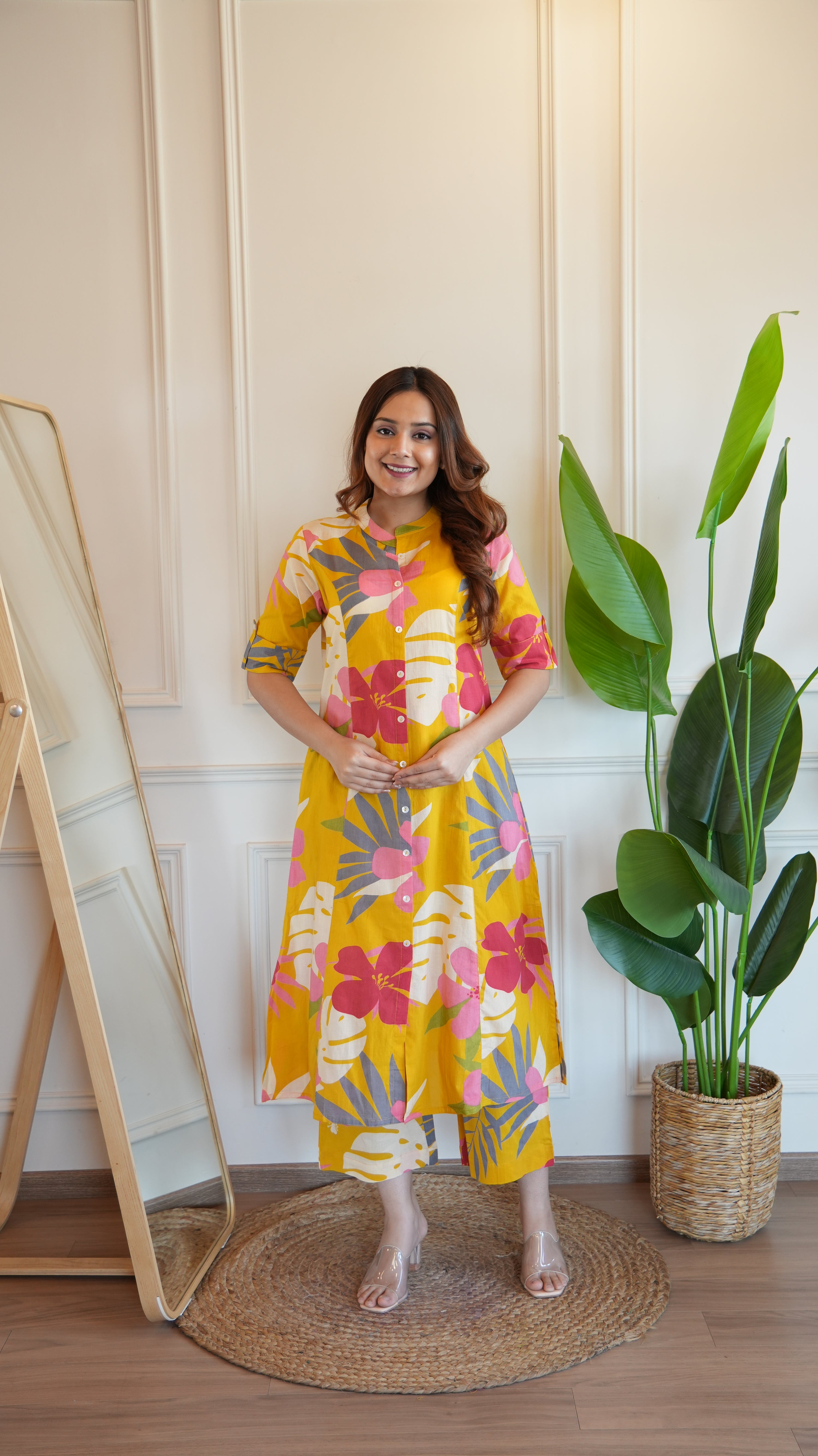 Yellow Floral Cotton A-line Coord Set - The Jaipur Studio