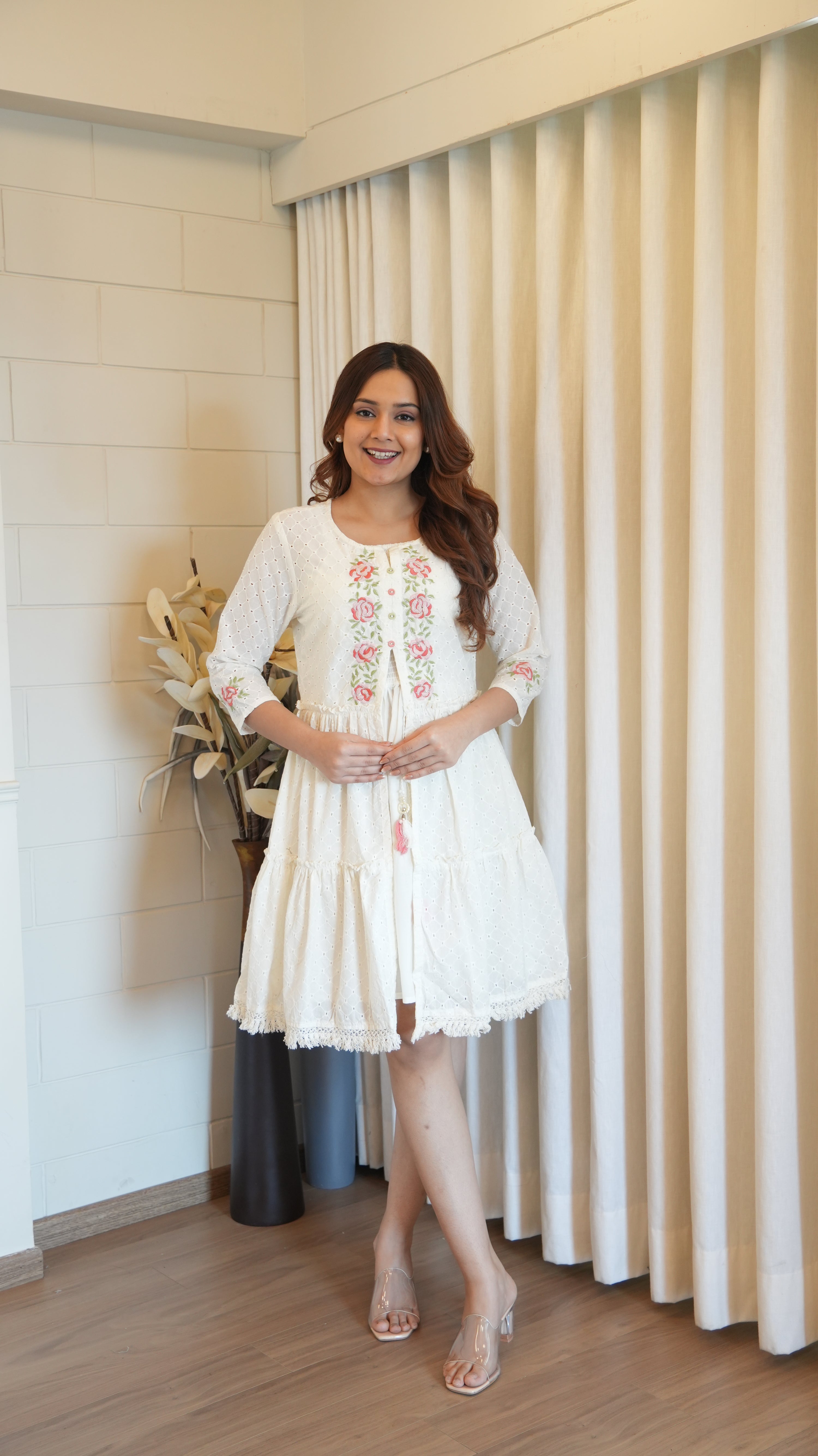 Ansi Cotton Sciffili Embroidered Dress - The Jaipur Studio