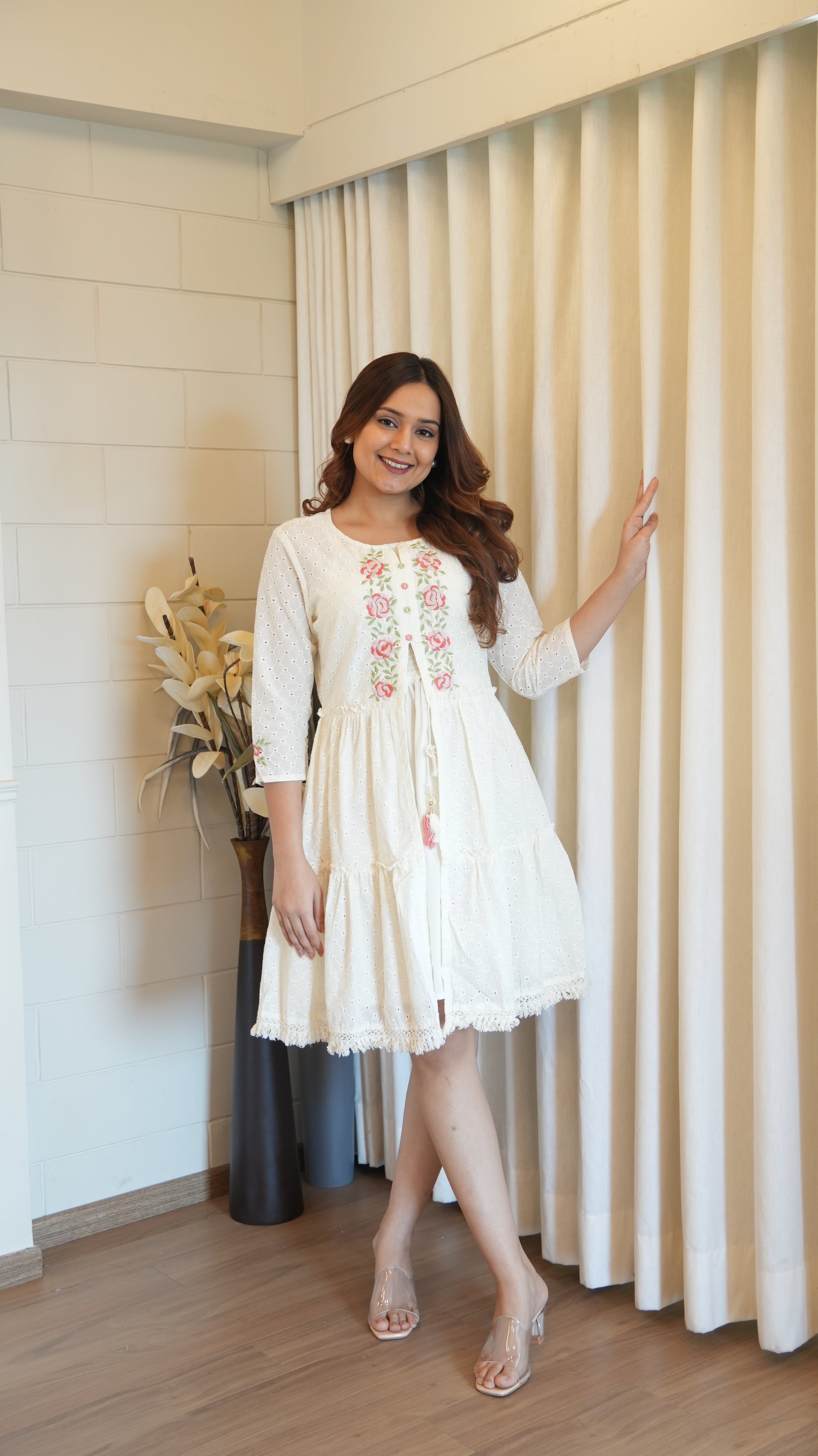 Ansi Cotton Sciffili Embroidered Dress - The Jaipur Studio