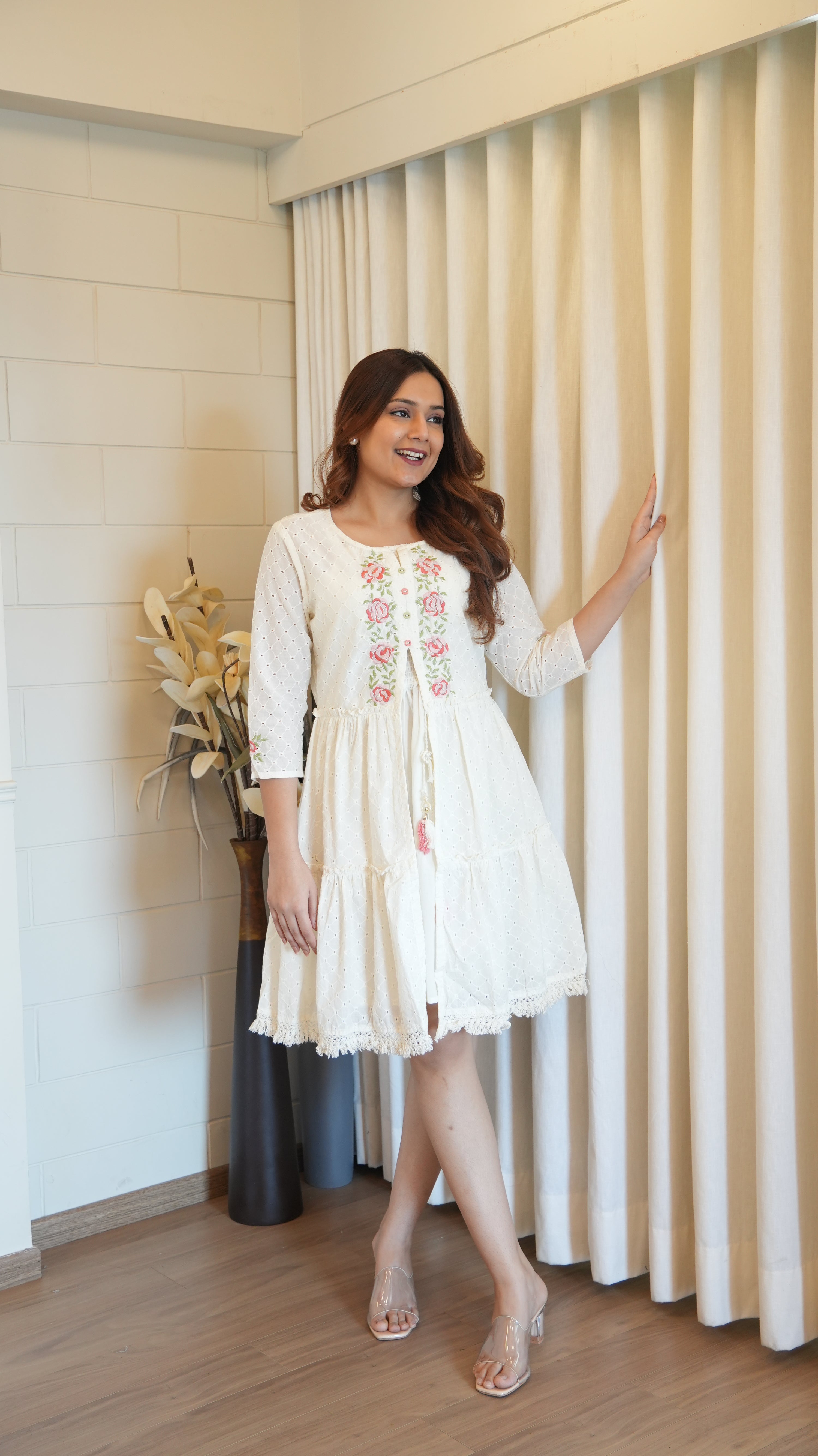 Ansi Cotton Sciffili Embroidered Dress - The Jaipur Studio