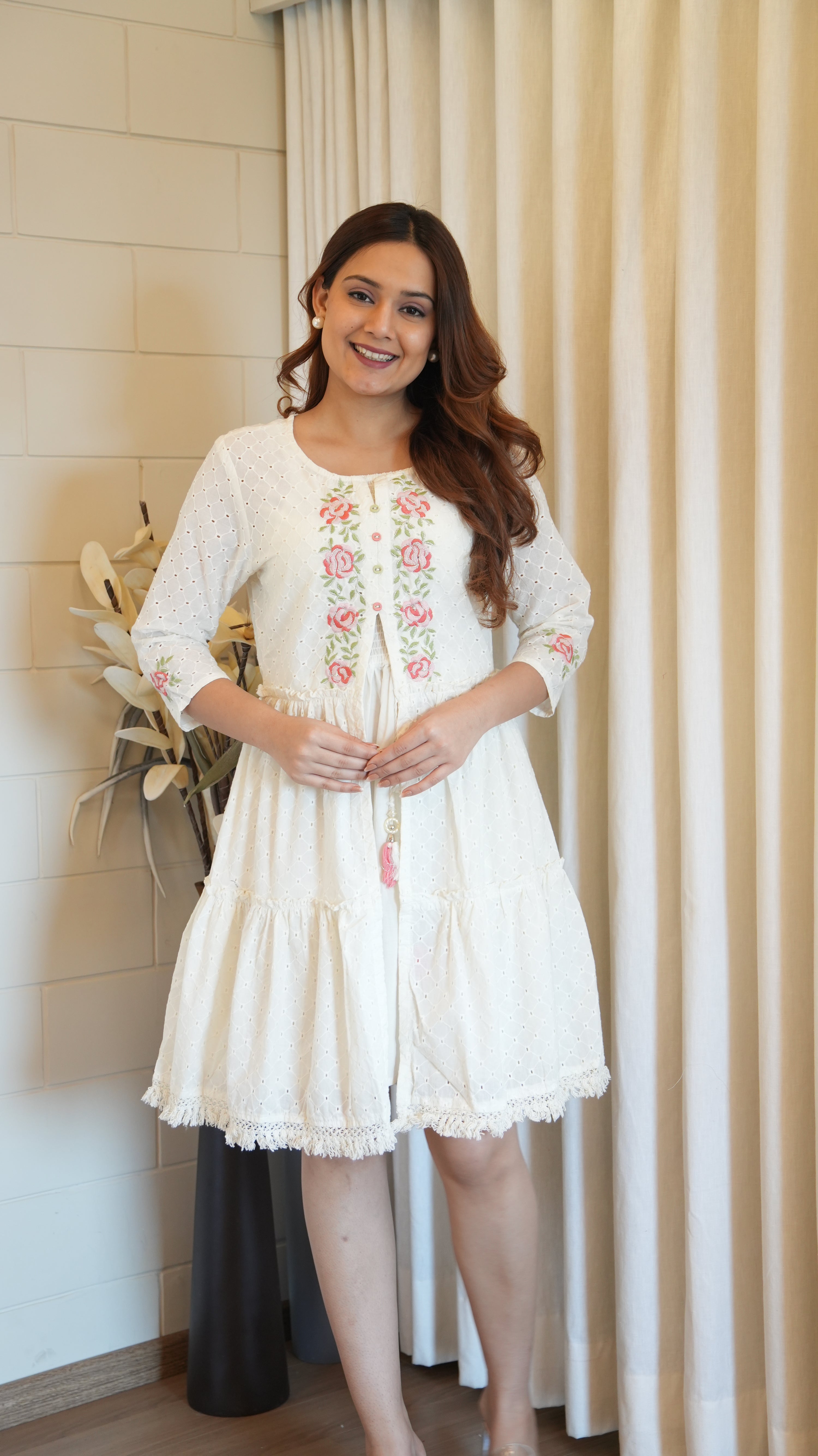 Ansi Cotton Sciffili Embroidered Dress - The Jaipur Studio