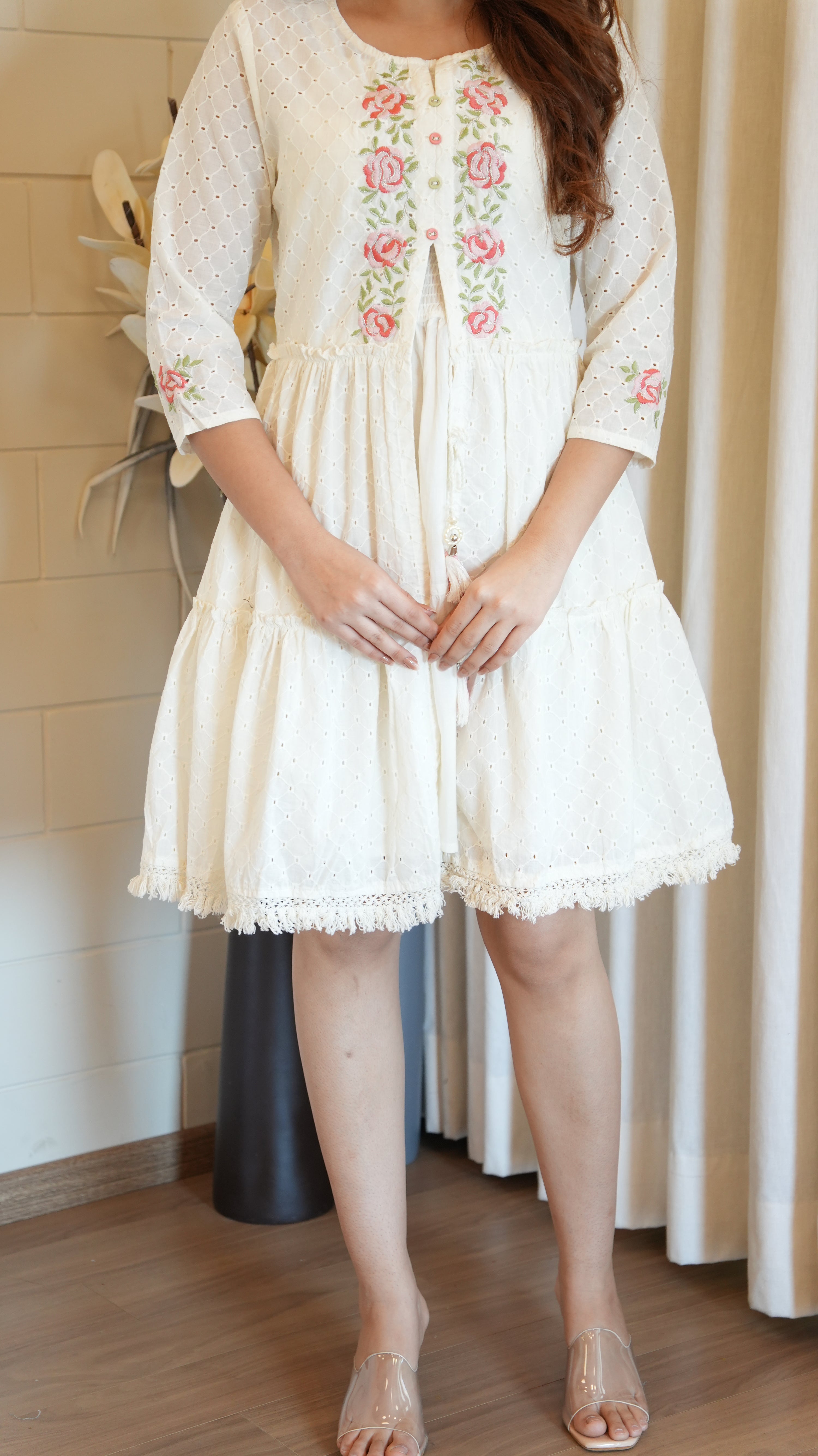 Ansi Cotton Sciffili Embroidered Dress - The Jaipur Studio