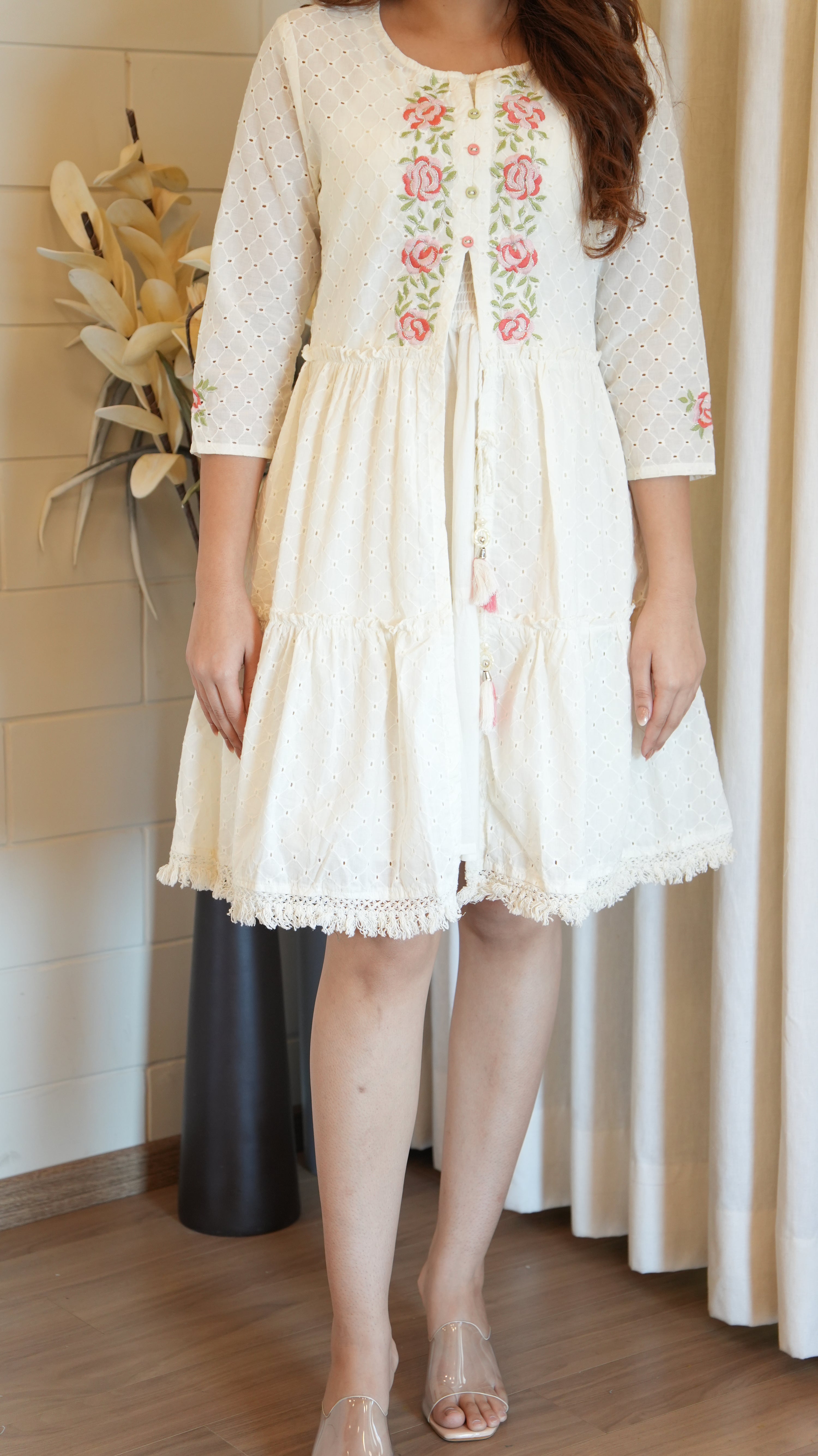 Ansi Cotton Sciffili Embroidered Dress - The Jaipur Studio