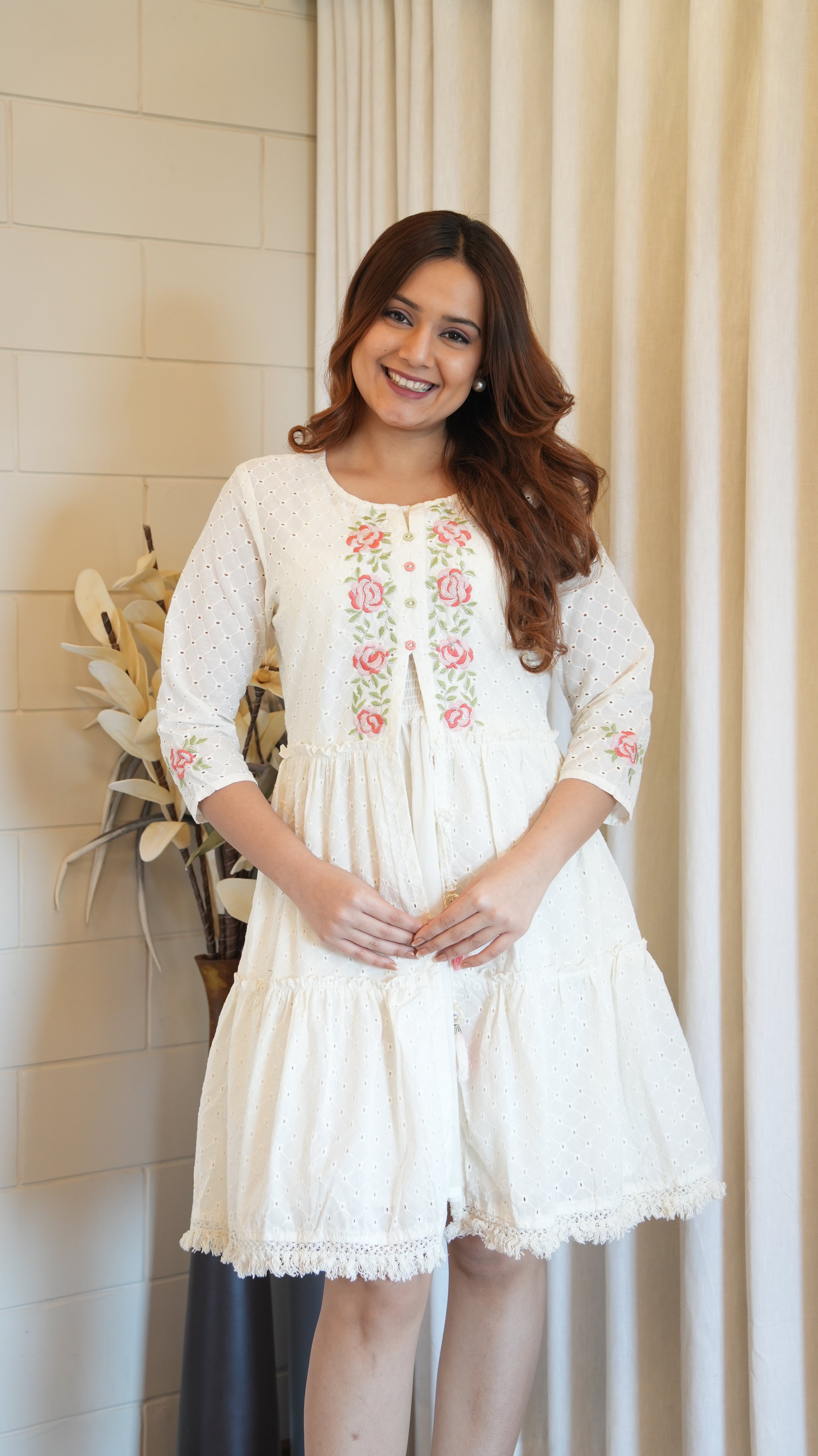 Ansi Cotton Sciffili Embroidered Dress - The Jaipur Studio