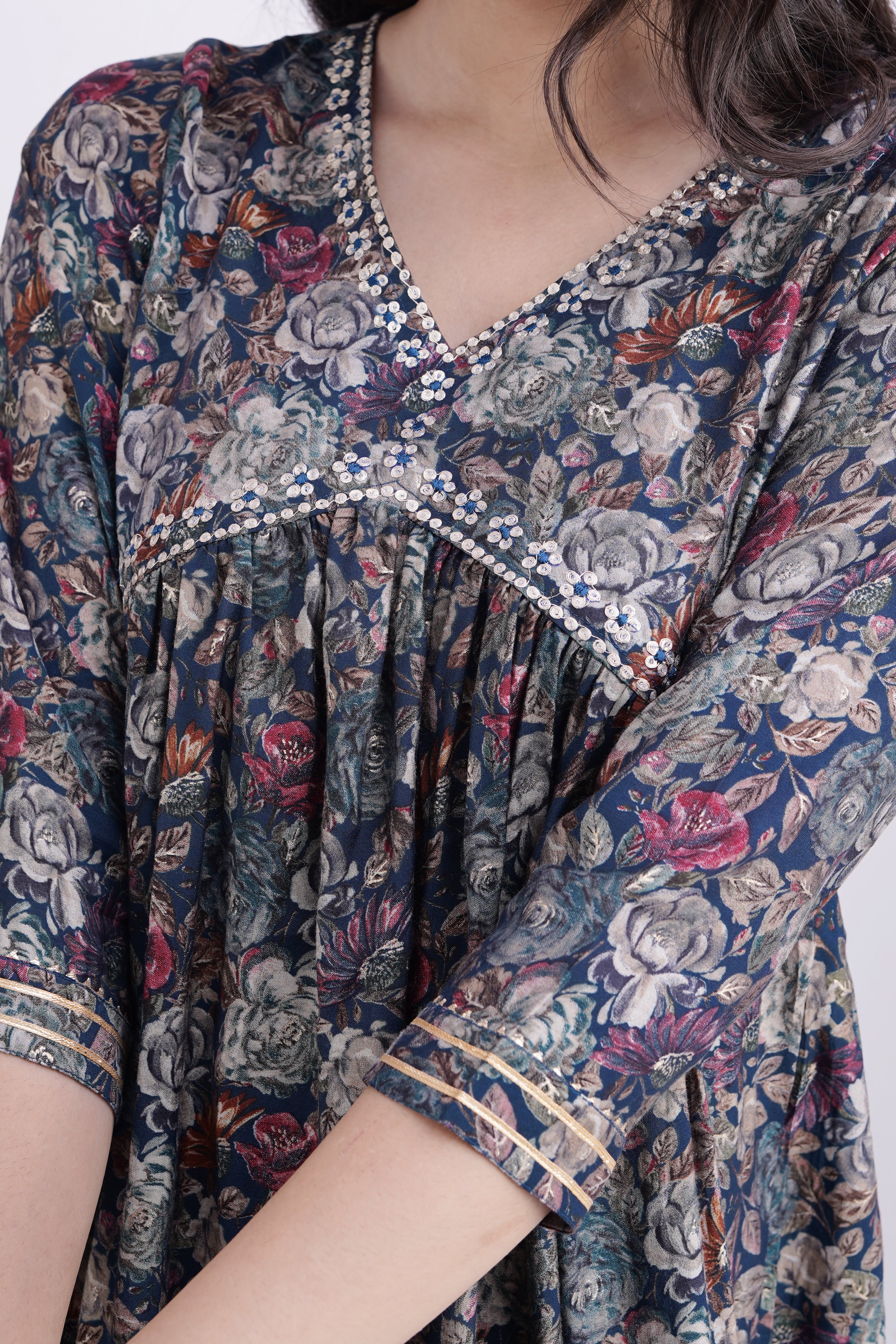 Floral Print Muslin Embroidered Alia Cut Pant Set - The Jaipur Studio