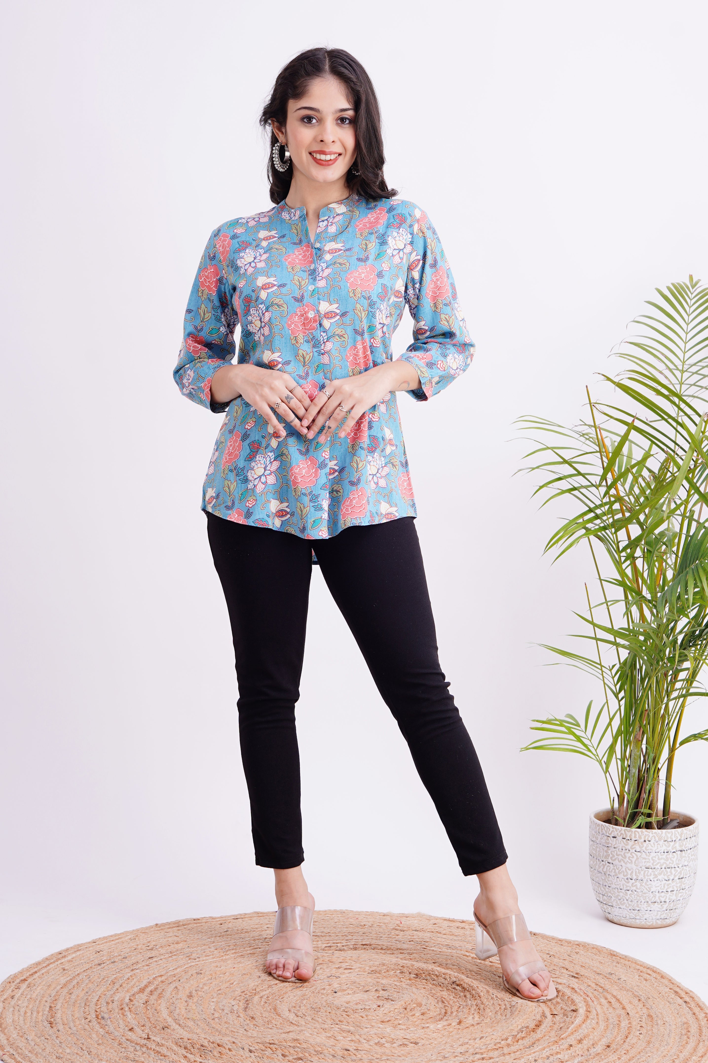 Breathable Rayon Casual Short Top Blue - The Jaipur Studio