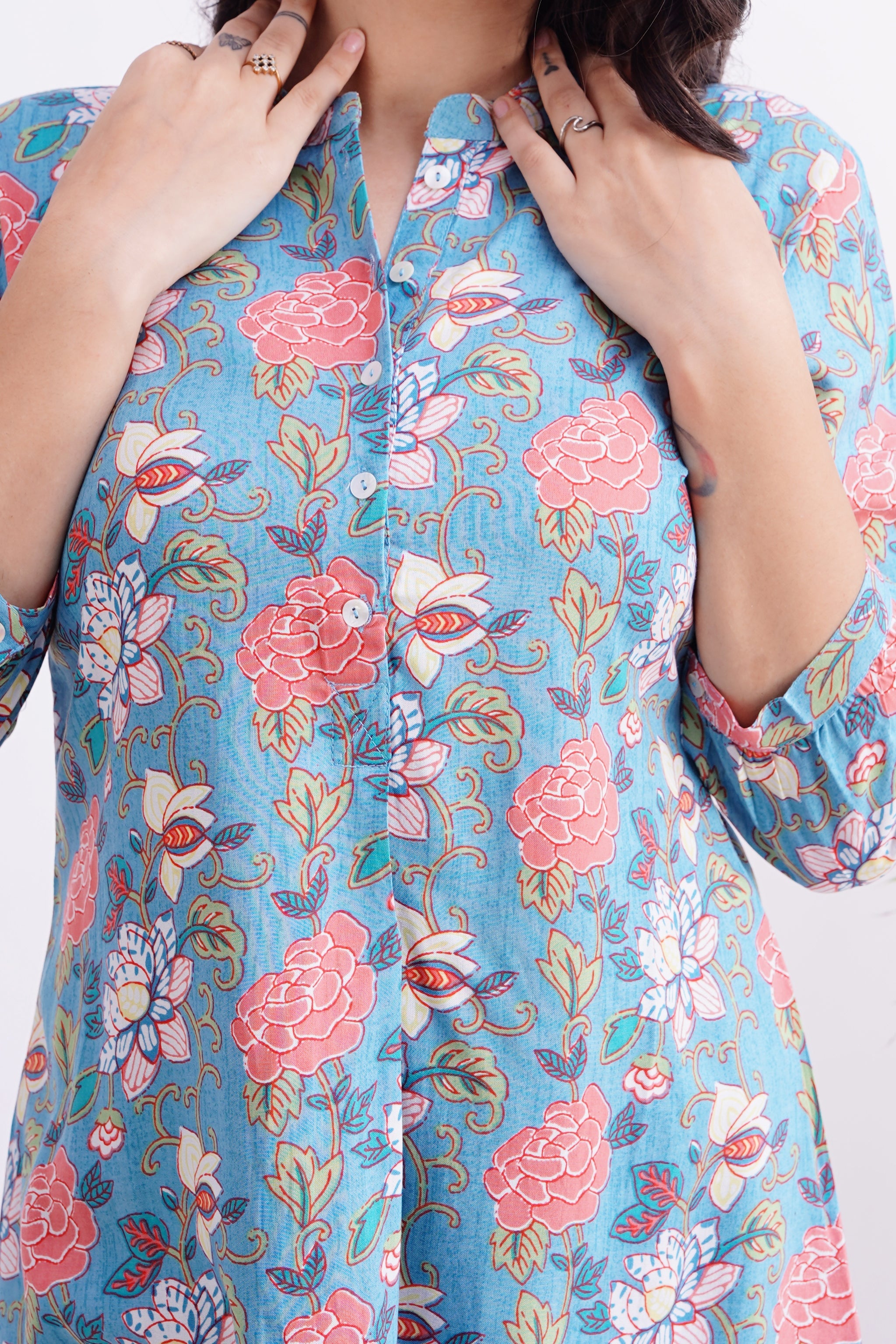Breathable Rayon Casual Short Top Blue - The Jaipur Studio