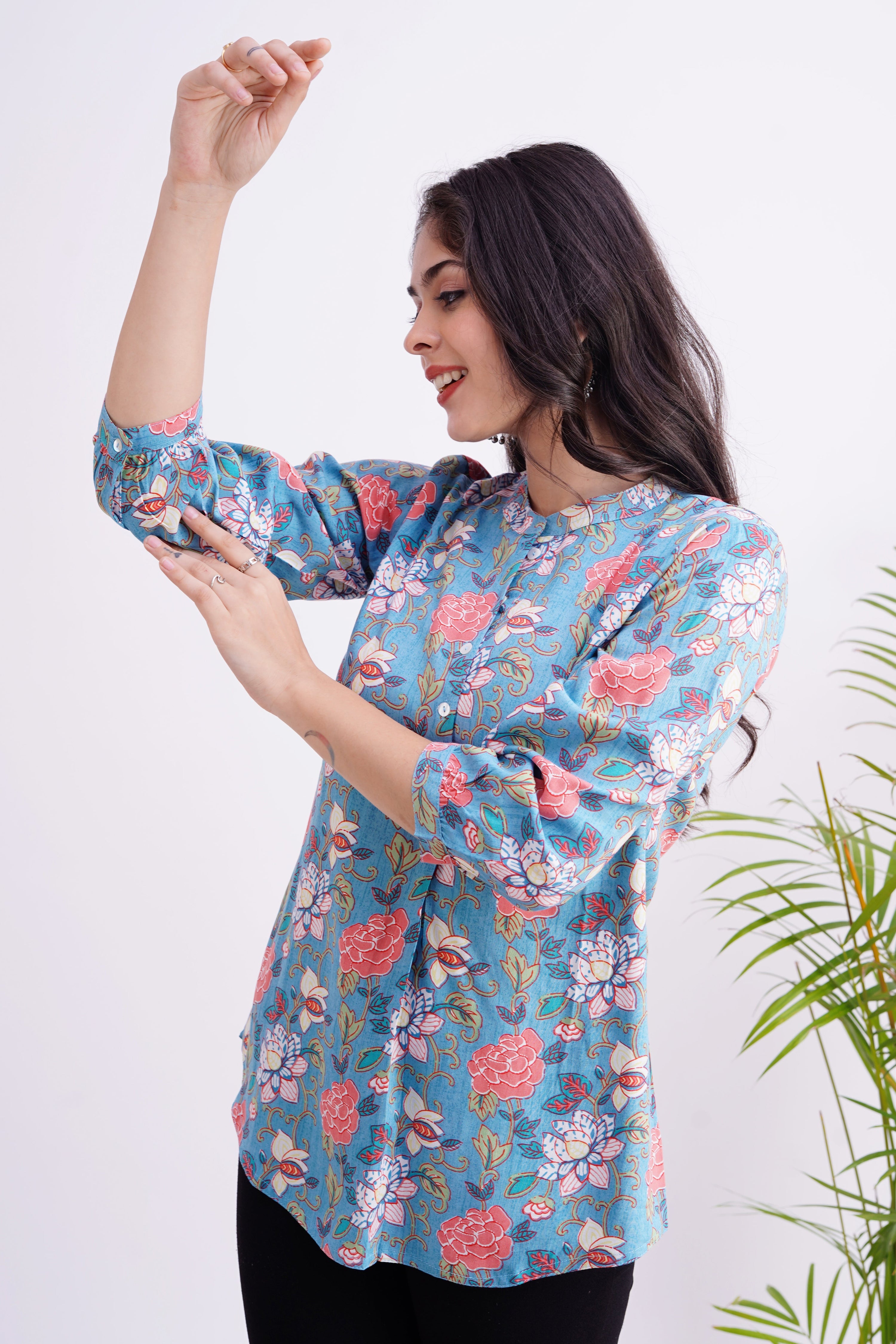 Breathable Rayon Casual Short Top Blue - The Jaipur Studio
