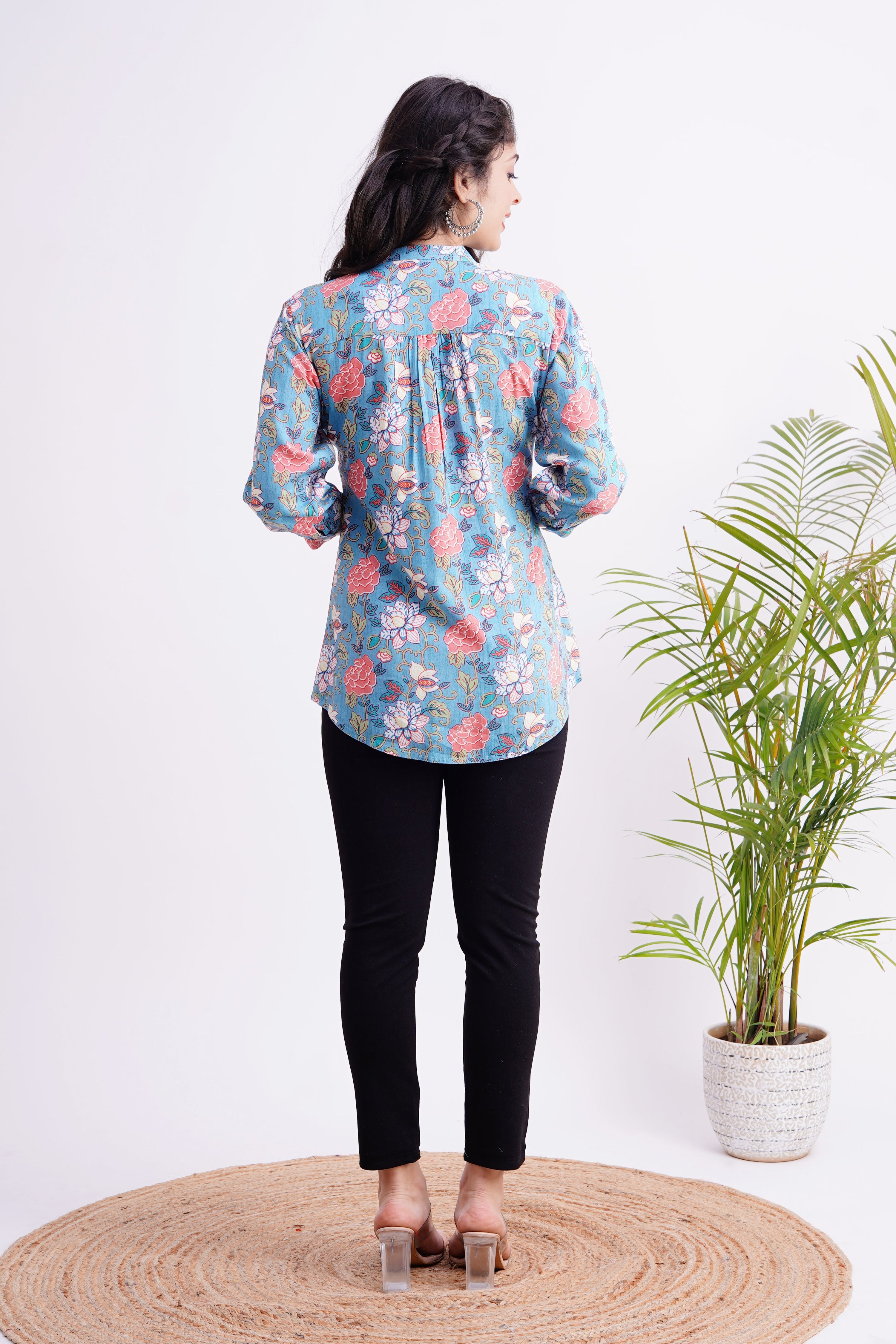 Breathable Rayon Casual Short Top Blue - The Jaipur Studio