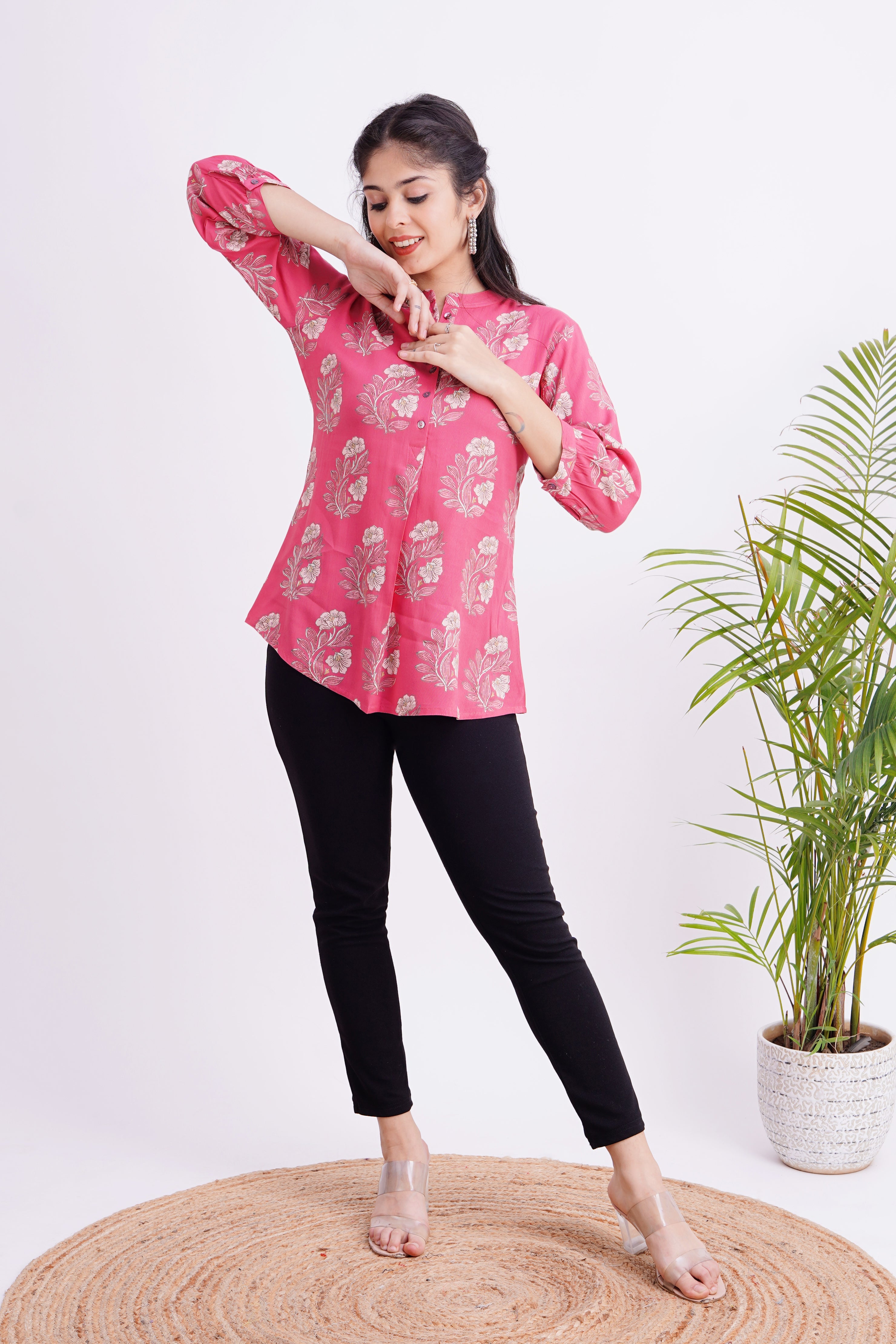 Breathable Rayon Casual Short Top Pink - The Jaipur Studio