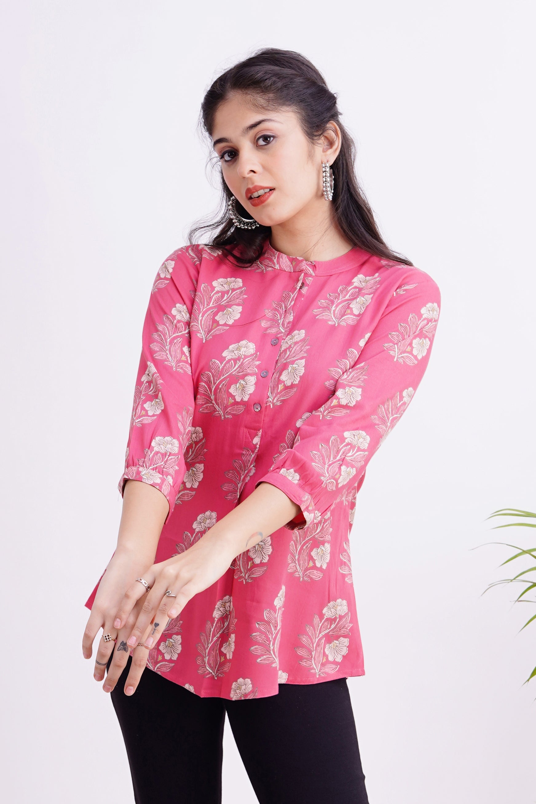 Breathable Rayon Casual Short Top Pink - The Jaipur Studio