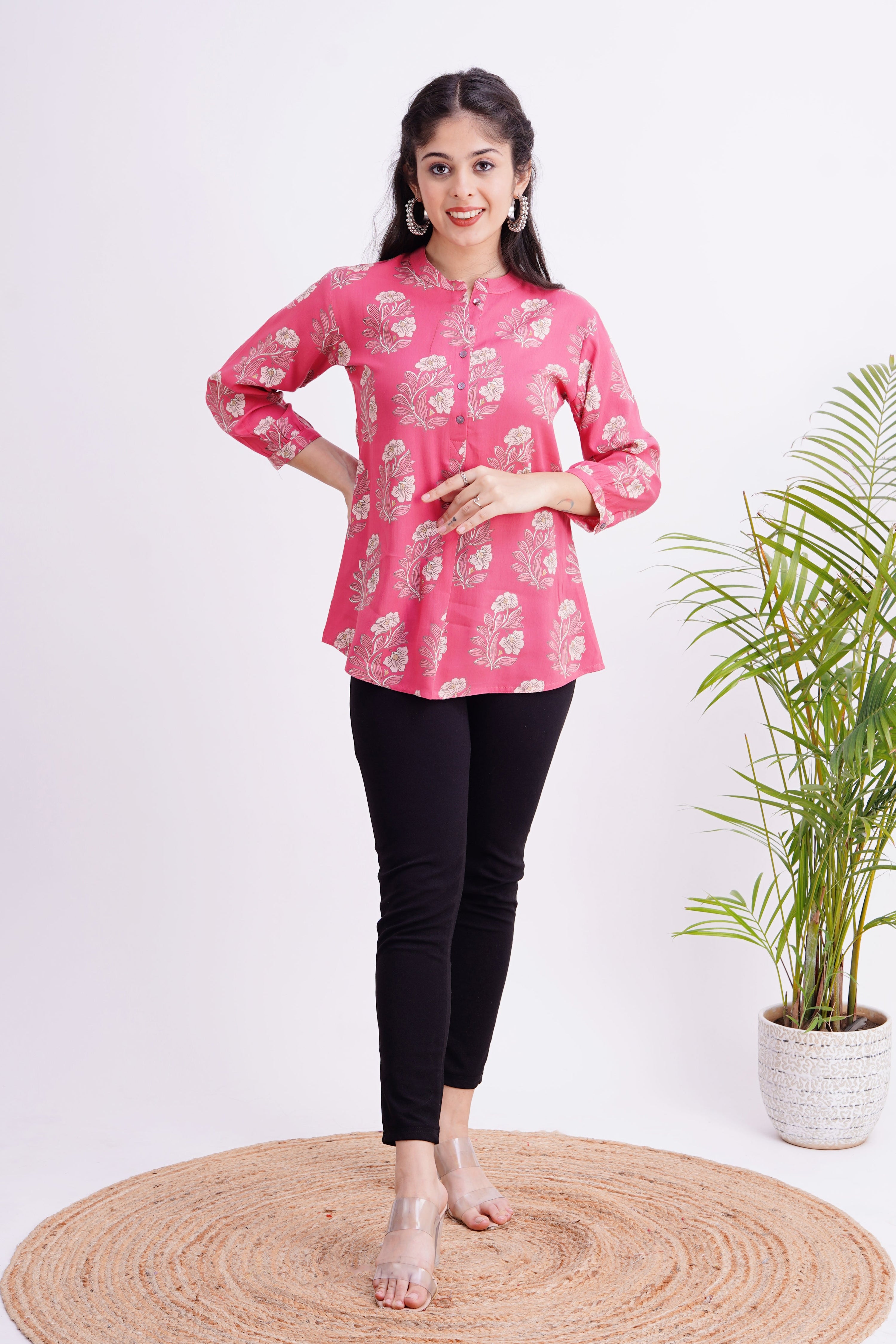 Breathable Rayon Casual Short Top Pink - The Jaipur Studio