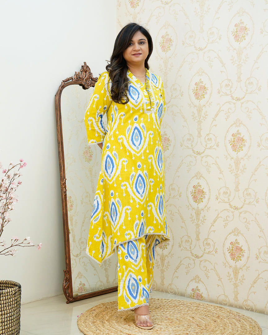 Ikkat Cotton Asymmetric A-line Casual Coord Set - The Jaipur Studio