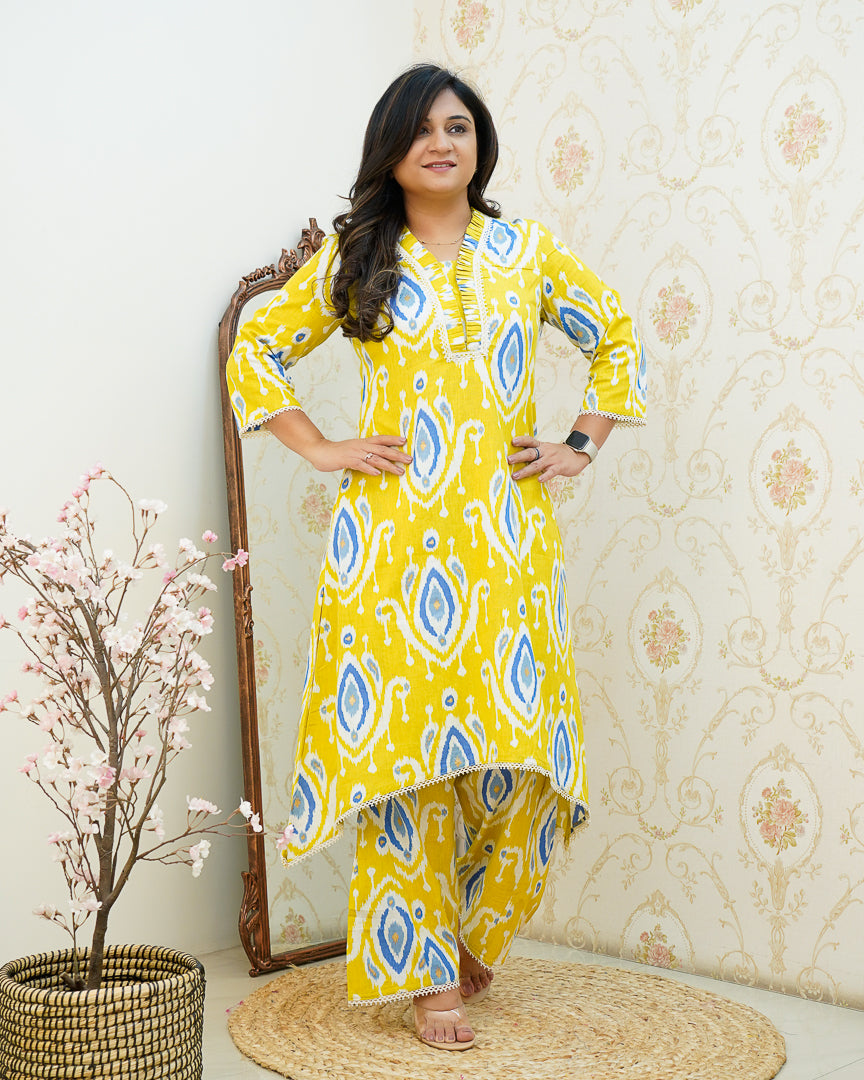 Ikkat Cotton Asymmetric A-line Casual Coord Set - The Jaipur Studio