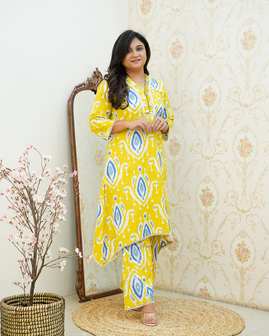 Ikkat Cotton Asymmetric A-line Casual Coord Set - The Jaipur Studio