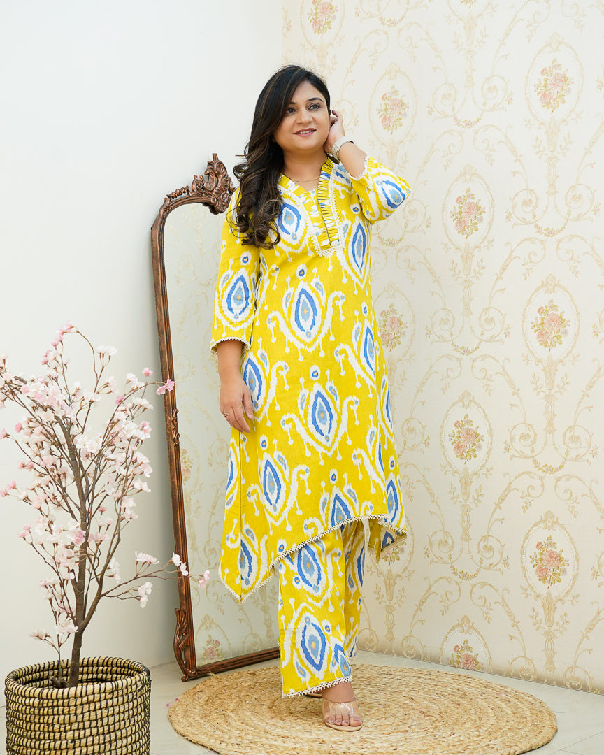 Ikkat Cotton Asymmetric A-line Casual Coord Set - The Jaipur Studio