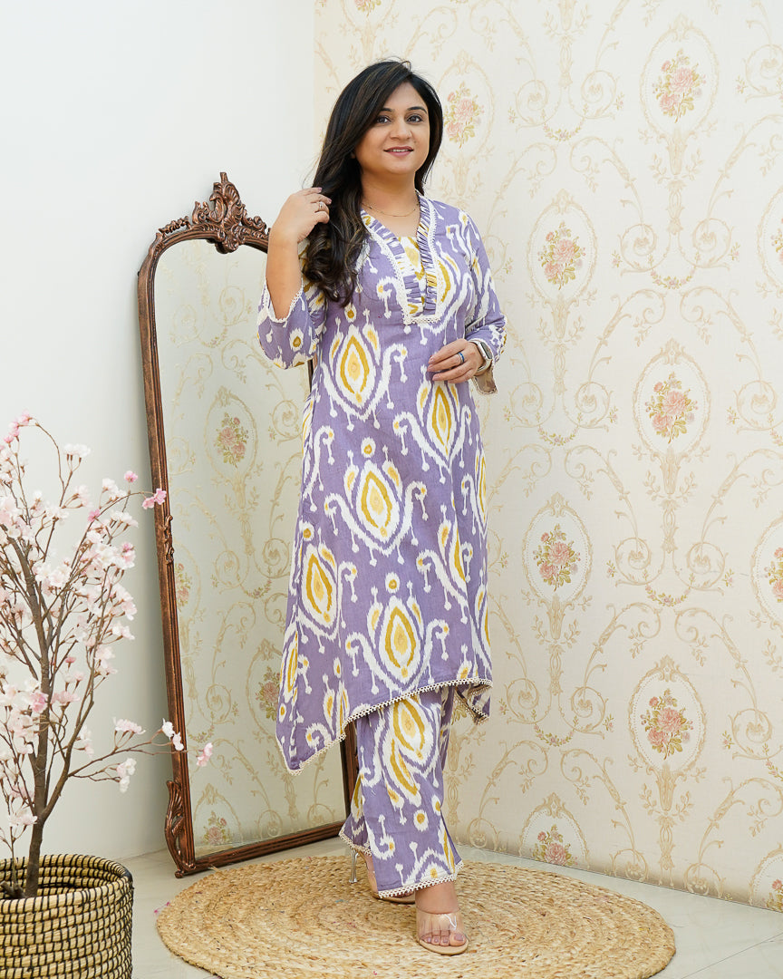 Ikkat Cotton Asymmetric A-line Casual Coord Set - The Jaipur Studio
