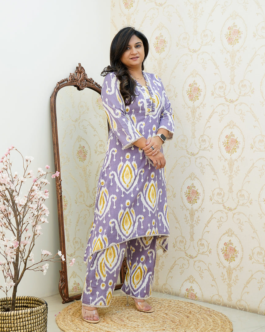 Ikkat Cotton Asymmetric A-line Casual Coord Set - The Jaipur Studio