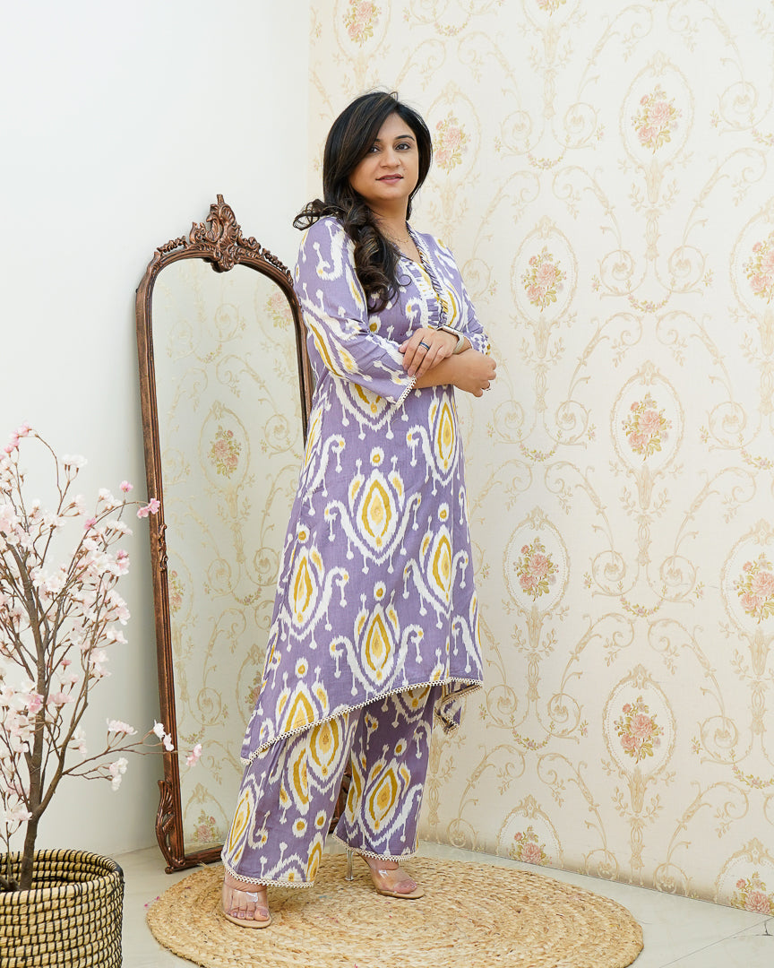 Ikkat Cotton Asymmetric A-line Casual Coord Set - The Jaipur Studio