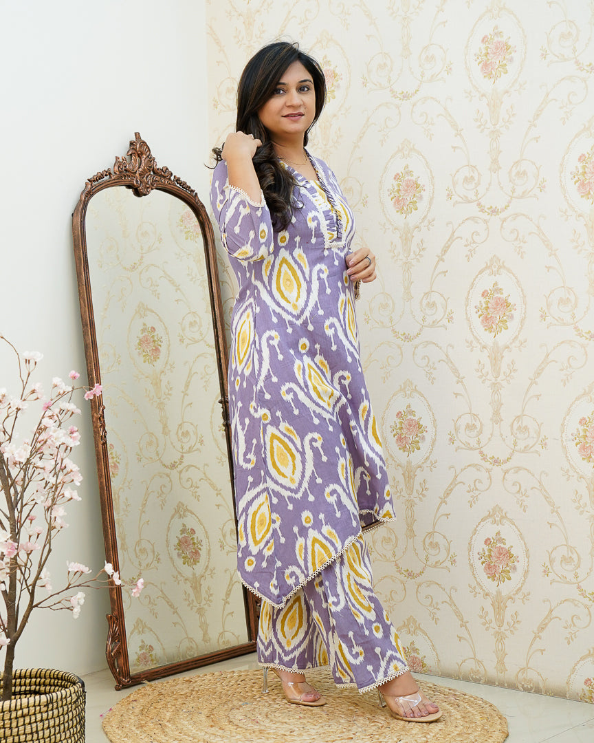Ikkat Cotton Asymmetric A-line Casual Coord Set - The Jaipur Studio