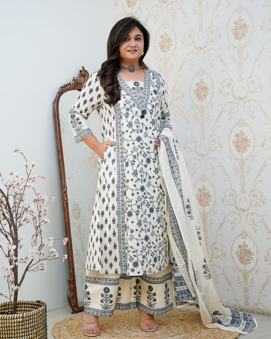 Ruhi Cotton Embroidered A-line Divider set - The Jaipur Studio