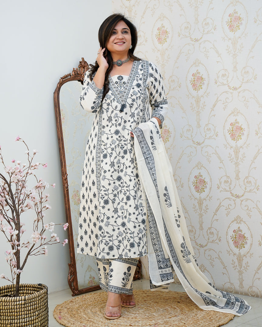 Ruhi Cotton Embroidered A-line Divider set - The Jaipur Studio