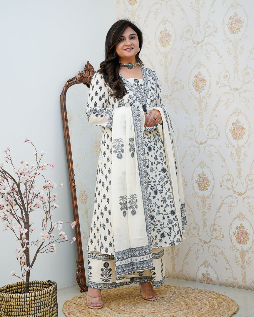 Ruhi Cotton Embroidered A-line Divider set - The Jaipur Studio
