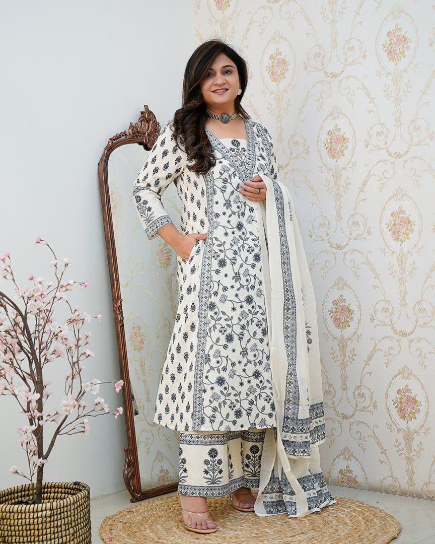 Ruhi Cotton Embroidered A-line Divider set - The Jaipur Studio