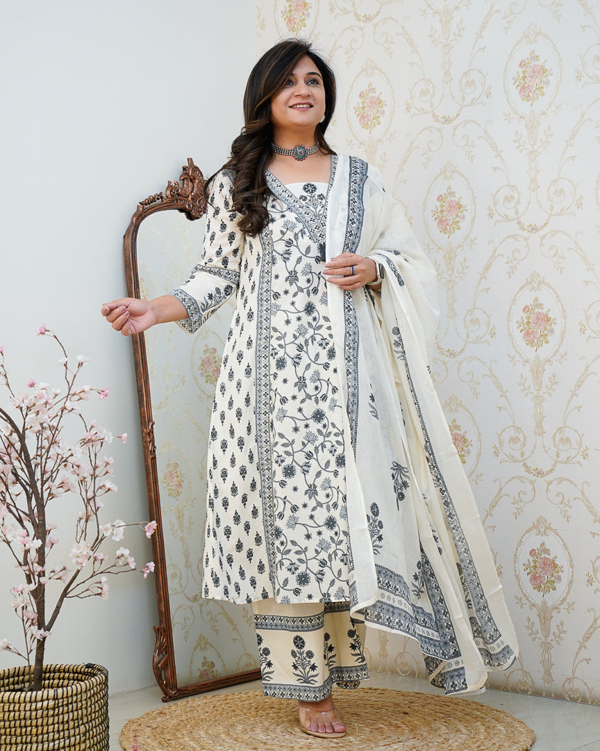Ruhi Cotton Embroidered A-line Divider set - The Jaipur Studio