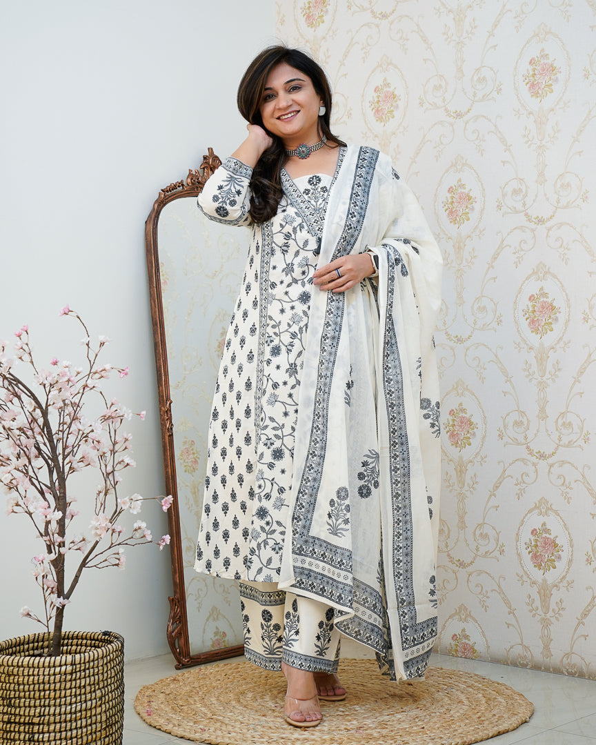 Ruhi Cotton Embroidered A-line Divider set - The Jaipur Studio