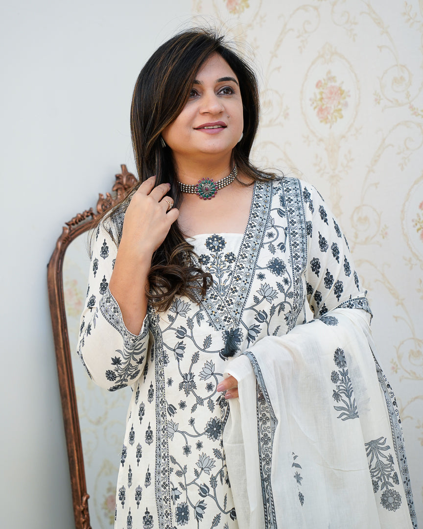 Ruhi Cotton Embroidered A-line Divider set - The Jaipur Studio