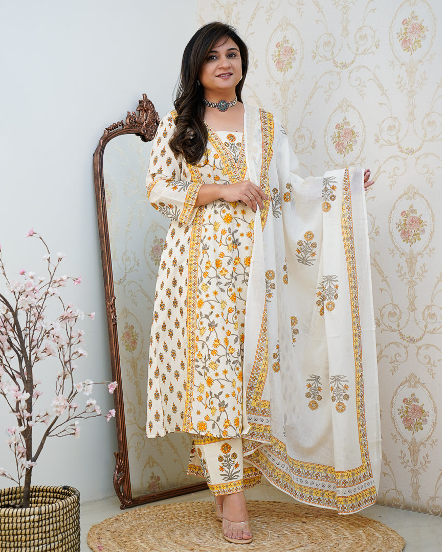 Ruhi Cotton Embroidered A-line Divider set - The Jaipur Studio
