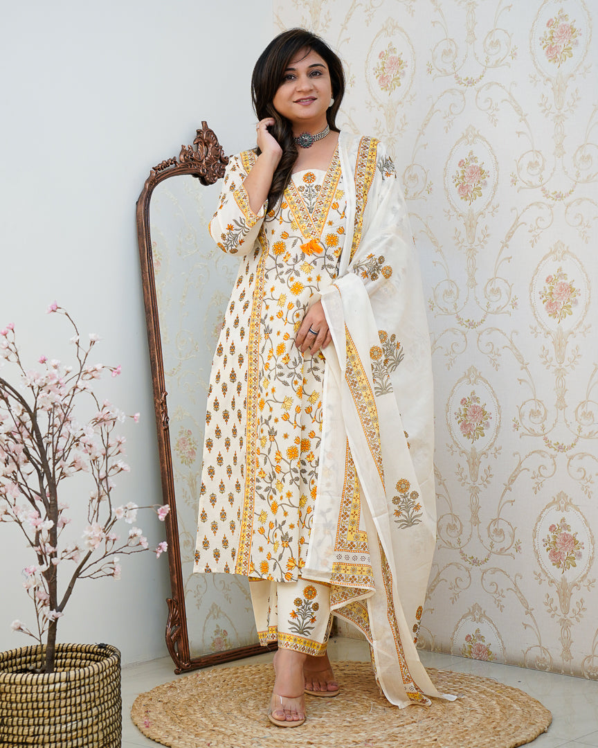 Ruhi Cotton Embroidered A-line Divider set - The Jaipur Studio