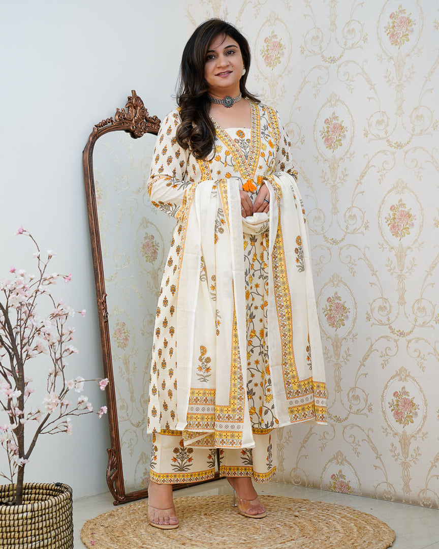 Ruhi Cotton Embroidered A-line Divider set - The Jaipur Studio