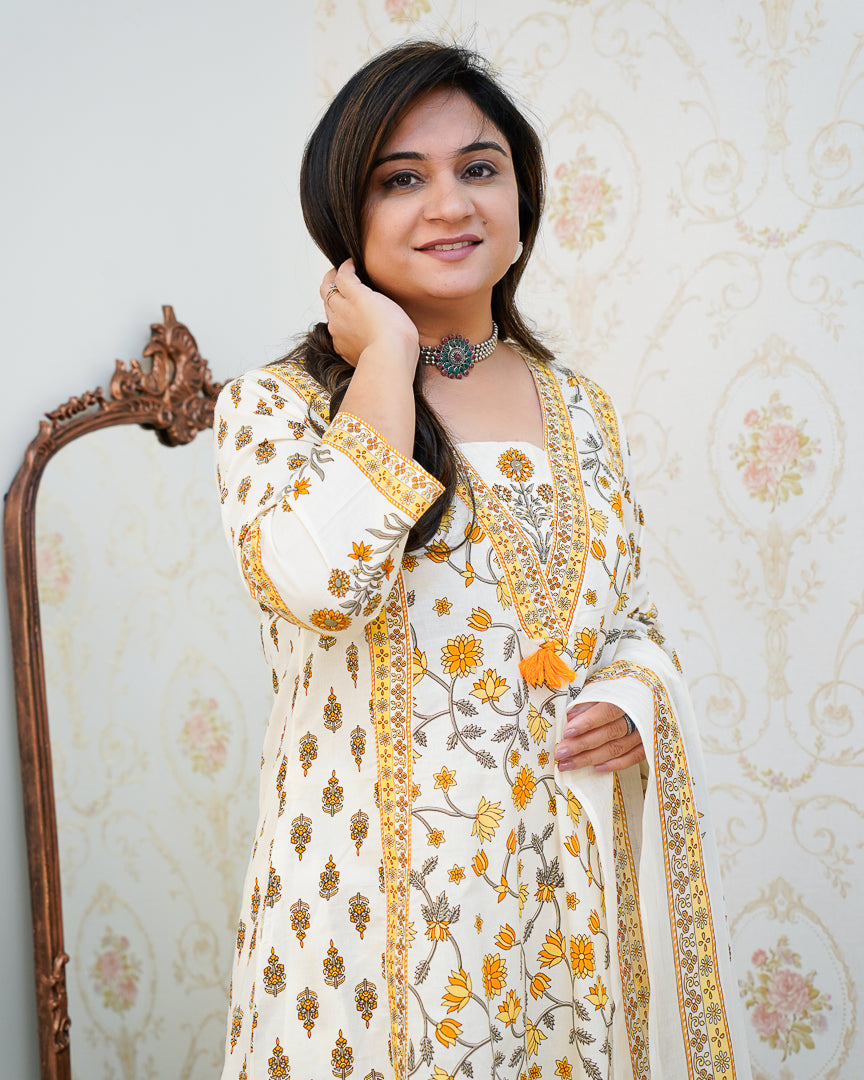 Ruhi Cotton Embroidered A-line Divider set - The Jaipur Studio