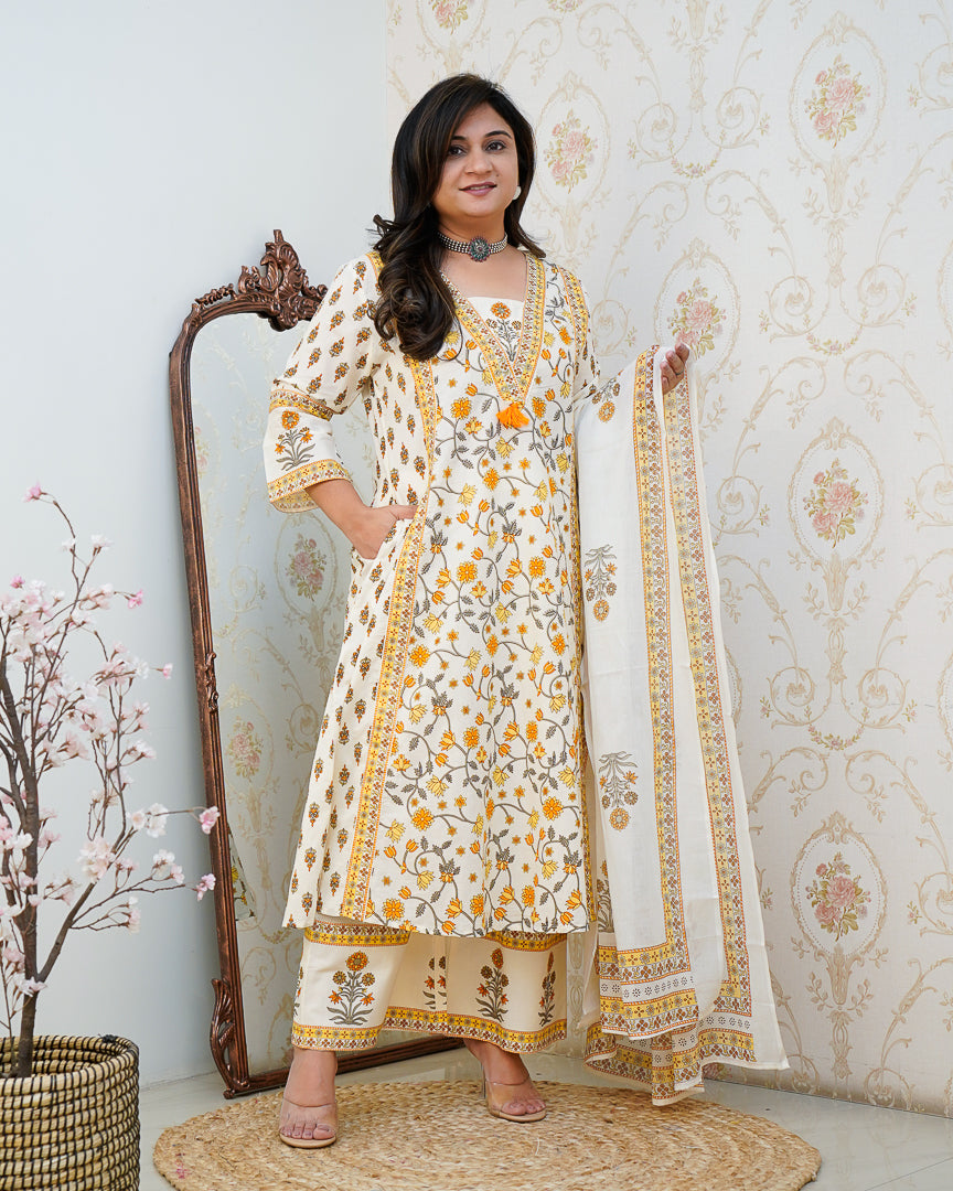 Ruhi Cotton Embroidered A-line Divider set - The Jaipur Studio