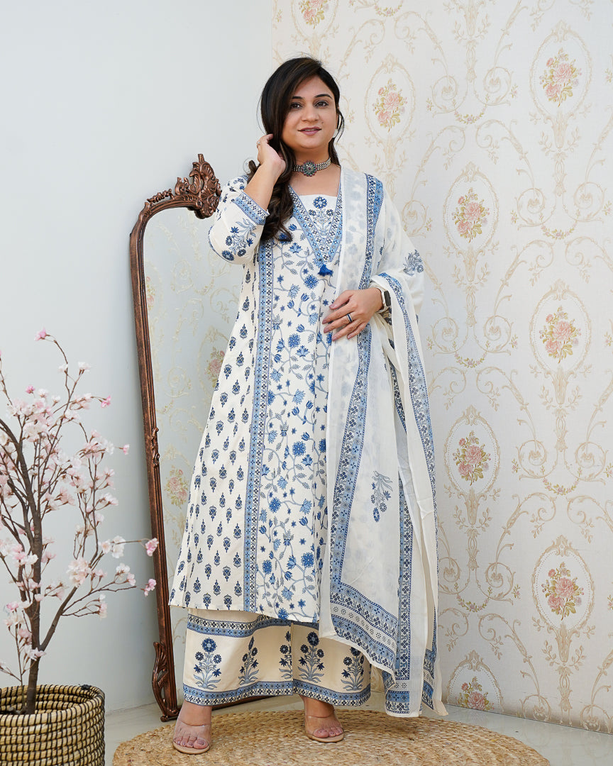 Ruhi Cotton Embroidered A-line Divider set - The Jaipur Studio