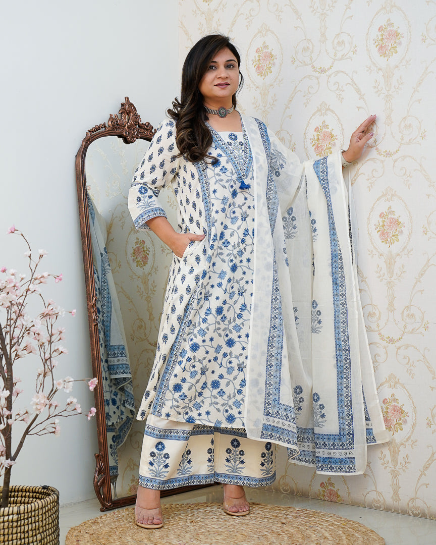 Ruhi Cotton Embroidered A-line Divider set - The Jaipur Studio