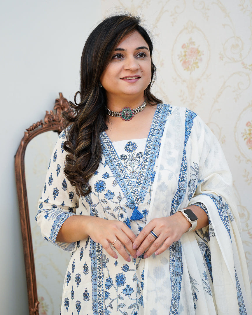 Ruhi Cotton Embroidered A-line Divider set - The Jaipur Studio