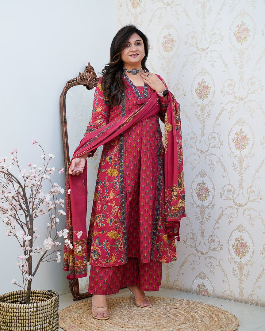 Libha Cotton Embroidered A-line Divider set - The Jaipur Studio