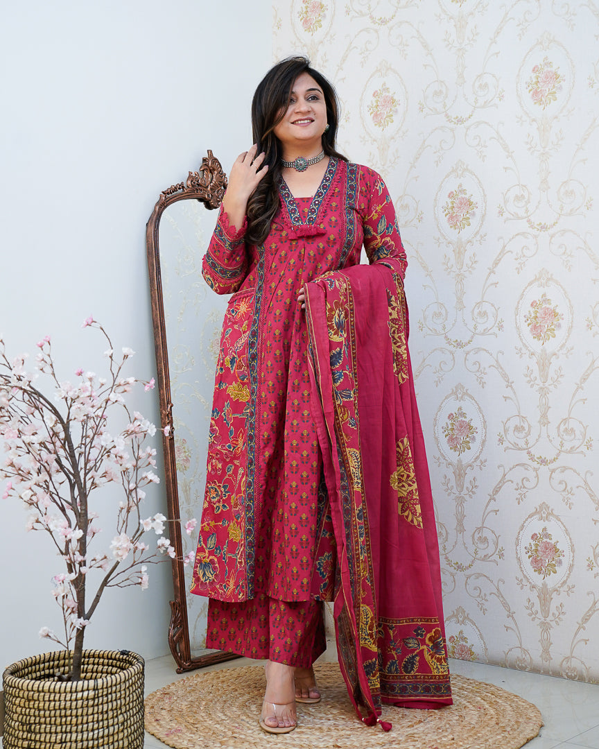 Libha Cotton Embroidered A-line Divider set - The Jaipur Studio