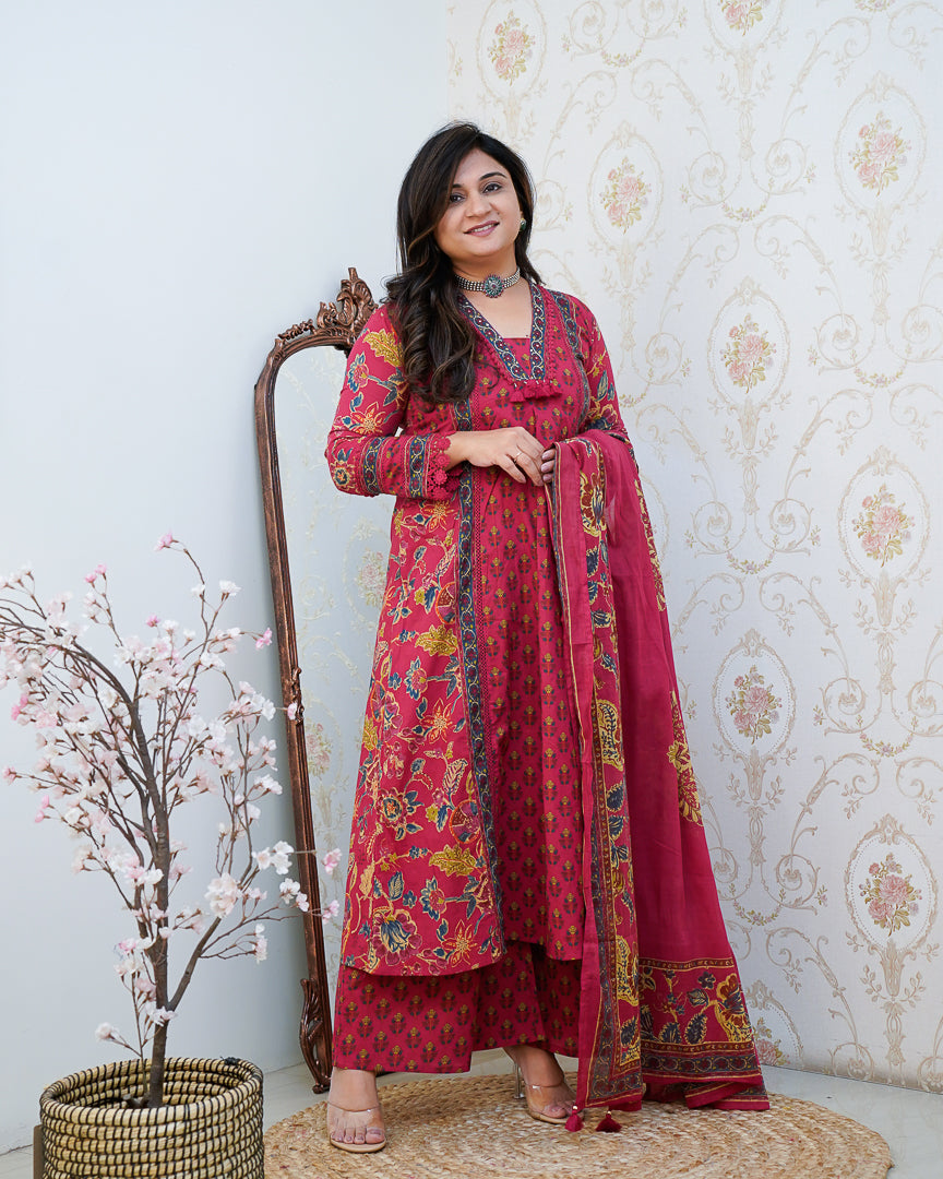 Libha Cotton Embroidered A-line Divider set - The Jaipur Studio