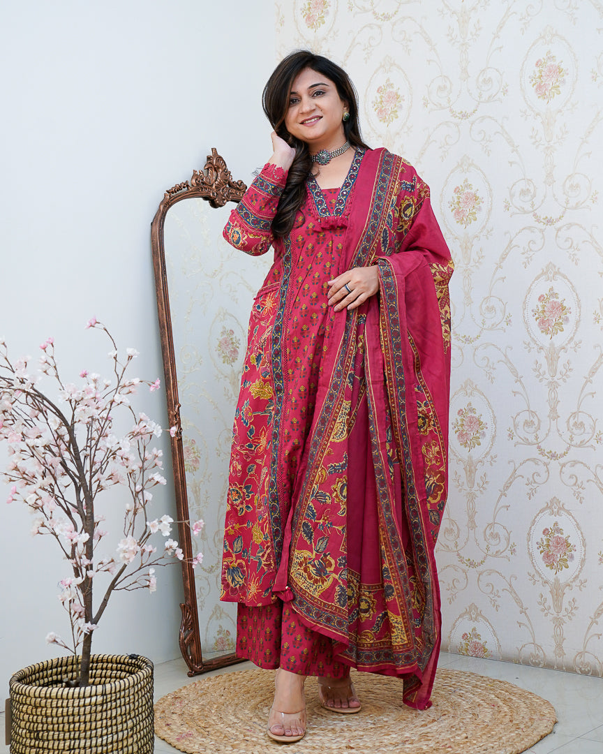 Libha Cotton Embroidered A-line Divider set - The Jaipur Studio
