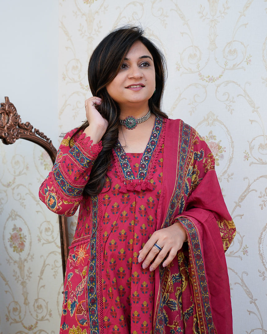 Libha Cotton Embroidered A-line Divider set - The Jaipur Studio