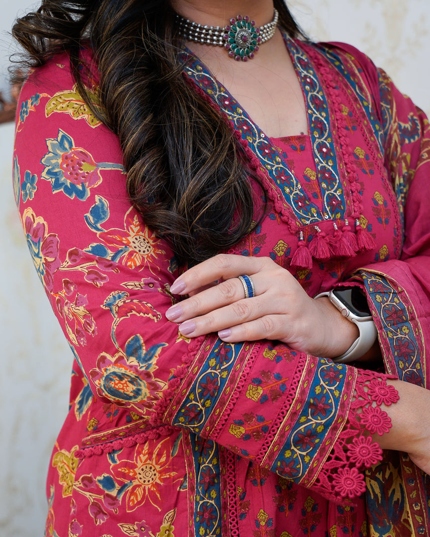 Libha Cotton Embroidered A-line Divider set - The Jaipur Studio