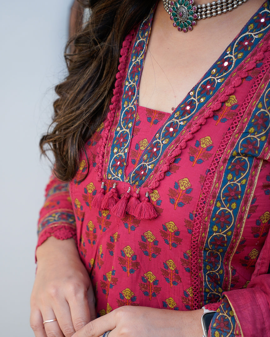 Libha Cotton Embroidered A-line Divider set - The Jaipur Studio
