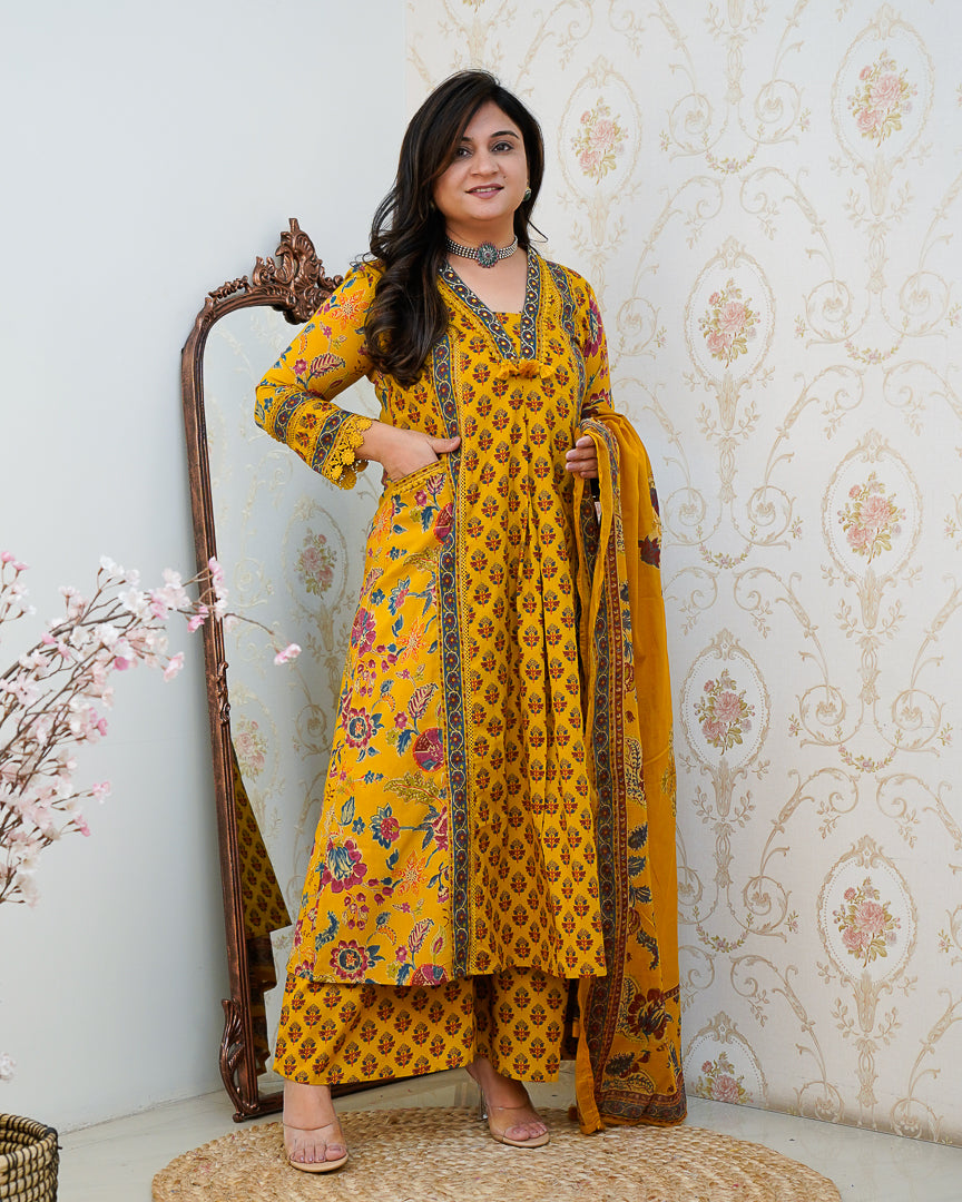 Libha Cotton Embroidered A-line Divider set - The Jaipur Studio